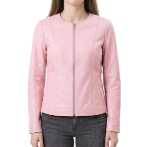 Onyx Women's Pink Collarless Leather Jacket