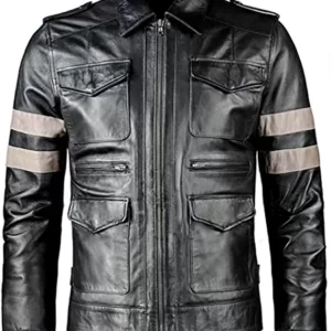 Resident Evil Superhero Black Real Leather Jacket for Men Movie Hero