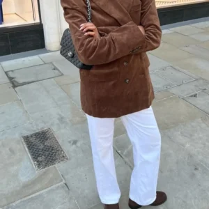 Bella Hadid Brown Suede Leather Jacket