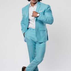 Napoli Two Piece Aqua Blue Linen Suit