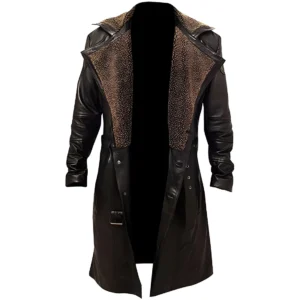 Men’s German WW2 Brown Belted Fur Real Leather Trench Long Winter Coat Jacket