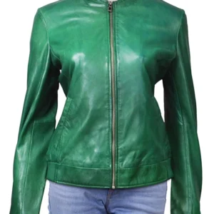 Bright Green Classic Leather Jacket For Women
