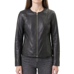 Onyx Women's Black Collarless Leather Jacket