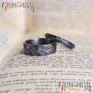 Damascus Steel Hammered Silver Wedding Band