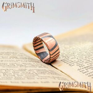 Carbon Copper Damascus Lava Texture Ring